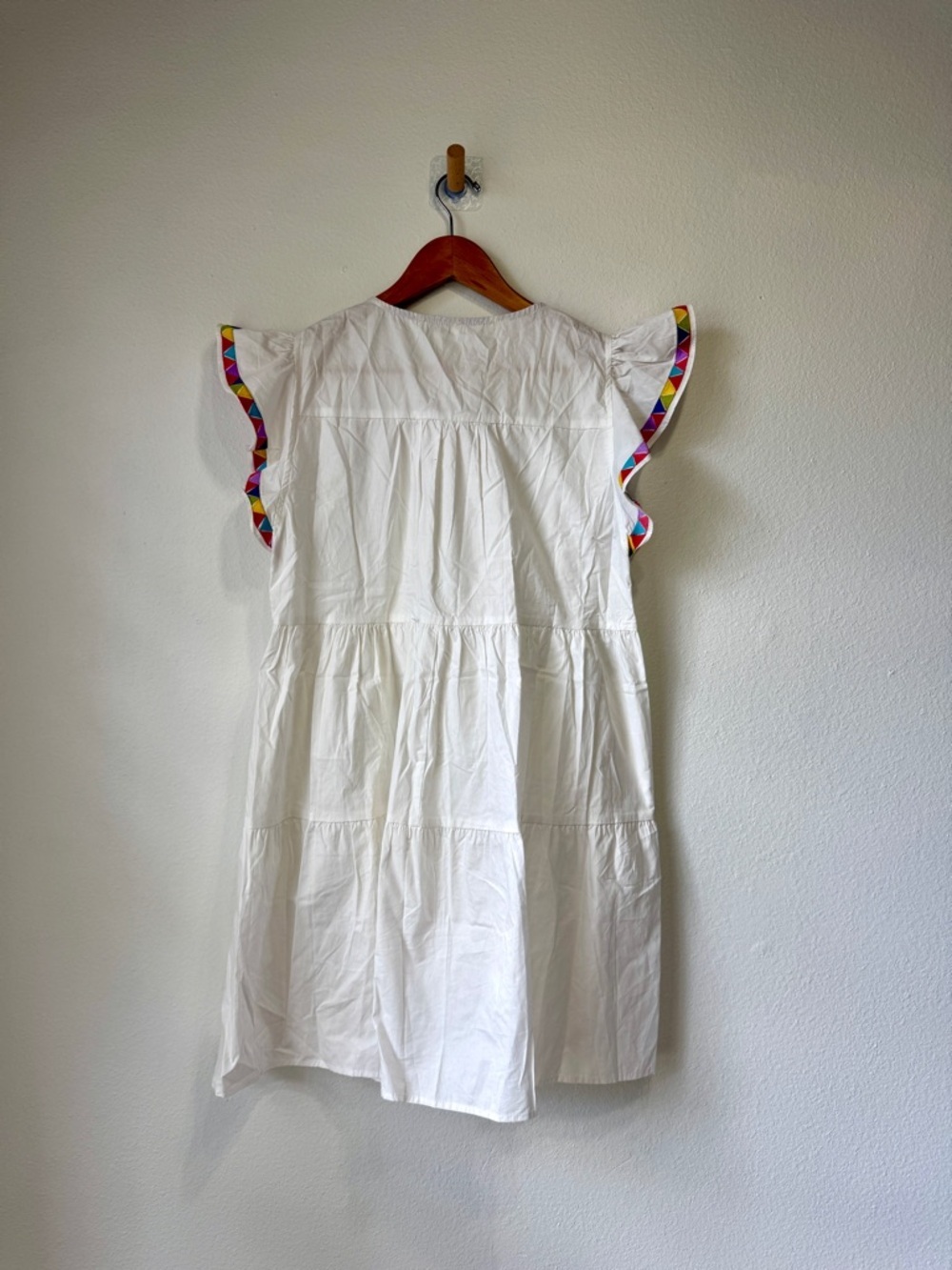 Umgee White Boho Flutter Sleeve Dress Multicolor Trim NWT Medium - Picture 4 of 4